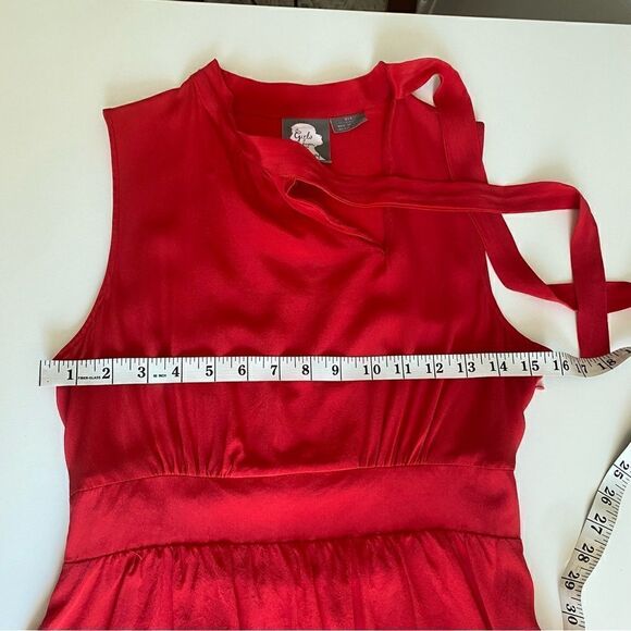 Anthropologie Girls From Savoy Ruffled Oska Red Silk Dress Size 6 - Picture 12 of 16